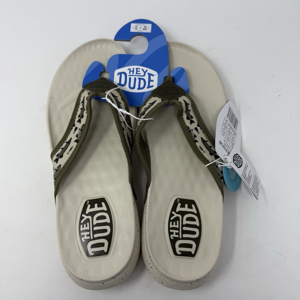 Hey Dude Flip Flops Mens 11 Tan Fish Lure Brown Myers Sandals Slip On Comfort - Picture 5 of 7